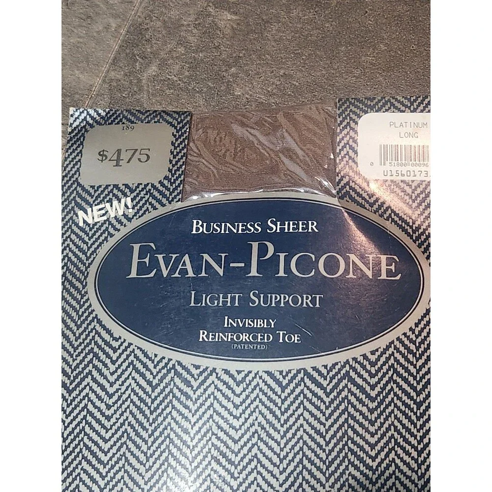 Vtg Evan-Picone Business Sheer, Reinforced Toe, Platinum Long 189. Made In USA